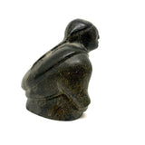 Woman with Long Braids, Vintage Inuit Carved Soapstone Figure, Signed in Syllabics