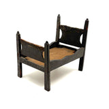 Very Tender c. Mid 19th Century Hand-carved Doll Bed in Beautiful Old Blue-Gray Paint