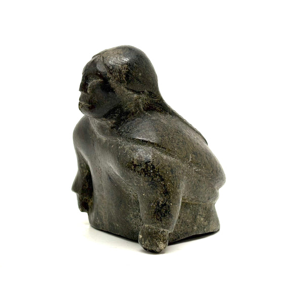 Woman with Long Braids, Vintage Inuit Carved Soapstone Figure, Signed in Syllabics