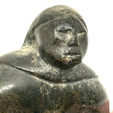 Woman with Long Braids, Vintage Inuit Carved Soapstone Figure, Signed in Syllabics