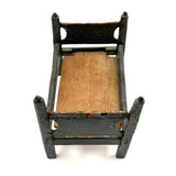 Very Tender c. Mid 19th Century Hand-carved Doll Bed in Beautiful Old Blue-Gray Paint