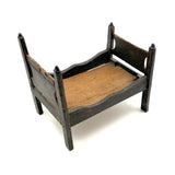 Very Tender c. Mid 19th Century Hand-carved Doll Bed in Beautiful Old Blue-Gray Paint