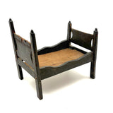 Very Tender c. Mid 19th Century Hand-carved Doll Bed in Beautiful Old Blue-Gray Paint