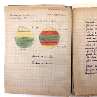 1930s-1960s French School Notebooks with Maps, Drawings, Penmanship - Lot of Three