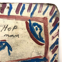 Willie Jinks c. 1980s Painting of House, Man and Bird on Found Chipboard