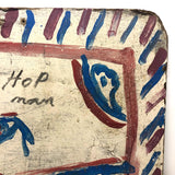 Willie Jinks c. 1980s Painting of House, Man and Bird on Found Chipboard