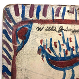 Willie Jinks c. 1980s Painting of House, Man and Bird on Found Chipboard