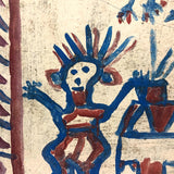 Willie Jinks c. 1980s Painting of House, Man and Bird on Found Chipboard