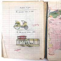 1930s-1960s French School Notebooks with Maps, Drawings, Penmanship - Lot of Three