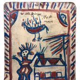 Willie Jinks c. 1980s Painting of House, Man and Bird on Found Chipboard