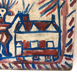 Willie Jinks c. 1980s Painting of House, Man and Bird on Found Chipboard