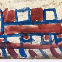 Willie Jinks c. 1980s Painting of House, Man and Bird on Found Chipboard