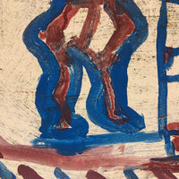 Willie Jinks c. 1980s Painting of House, Man and Bird on Found Chipboard