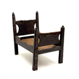 Very Tender c. Mid 19th Century Hand-carved Doll Bed in Beautiful Old Blue-Gray Paint