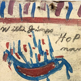 Willie Jinks c. 1980s Painting of House, Man and Bird on Found Chipboard