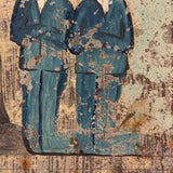 Supplicants in Blue Suits and Black Veils Before the Cross, Charming Old Mexican Folk Art Retablo