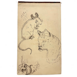 Mouse, Cat, Squirrel: Wonderful 1907 D.B Webber Ink Drawing on Back of Sketchbook Cover