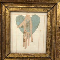Early Woven Paper Heart and Hand (with Extra Long Fingers) in Presumed Original Frame