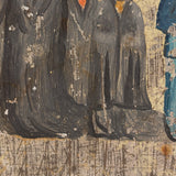 Supplicants in Blue Suits and Black Veils Before the Cross, Charming Old Mexican Folk Art Retablo