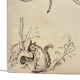 Mouse, Cat, Squirrel: Wonderful 1907 D.B Webber Ink Drawing on Back of Sketchbook Cover