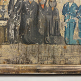 Supplicants in Blue Suits and Black Veils Before the Cross, Charming Old Mexican Folk Art Retablo