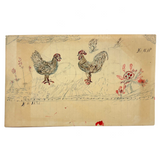 Hen, Rooster, Uncle Dan's Cabin on Reverse: Wonderful 1907 D.B Webber Ink and Graphite Drawing