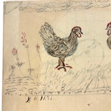 Hen, Rooster, Uncle Dan's Cabin on Reverse: Wonderful 1907 D.B Webber Ink and Graphite Drawing