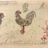 Hen, Rooster, Uncle Dan's Cabin on Reverse: Wonderful 1907 D.B Webber Ink and Graphite Drawing
