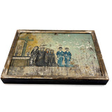 Supplicants in Blue Suits and Black Veils Before the Cross, Charming Old Mexican Folk Art Retablo
