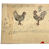 Hen, Rooster, Uncle Dan's Cabin on Reverse: Wonderful 1907 D.B Webber Ink and Graphite Drawing