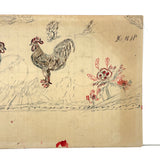 Hen, Rooster, Uncle Dan's Cabin on Reverse: Wonderful 1907 D.B Webber Ink and Graphite Drawing