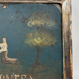PROMESA, Very Beautiful, Very Naive Old Mexican Folk Art Retablo on Tin, Framed
