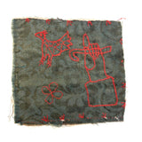 Charming Antique Embroidered Quilt Block with Bird and Pointing Hand