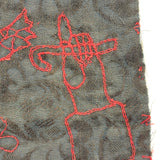 Charming Antique Embroidered Quilt Block with Bird and Pointing Hand