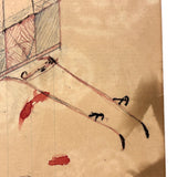 Hen, Rooster, Uncle Dan's Cabin on Reverse: Wonderful 1907 D.B Webber Ink and Graphite Drawing