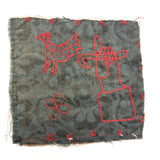 Charming Antique Embroidered Quilt Block with Bird and Pointing Hand