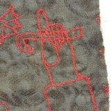 Charming Antique Embroidered Quilt Block with Bird and Pointing Hand