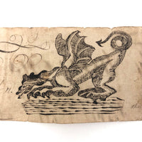 19th C. Calligraphic Ink Drawing of "The Dragon" on Laid Paper
