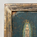 PROMESA, Very Beautiful, Very Naive Old Mexican Folk Art Retablo on Tin, Framed