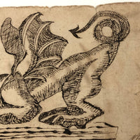 19th C. Calligraphic Ink Drawing of "The Dragon" on Laid Paper