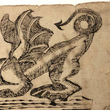 19th C. Calligraphic Ink Drawing of "The Dragon" on Laid Paper
