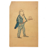 Man in Bright Blue Suit, Hat in Hand: Wonderful 1907 D.B Webber Colored Ink Drawing
