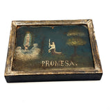 PROMESA, Very Beautiful, Very Naive Old Mexican Folk Art Retablo on Tin, Framed