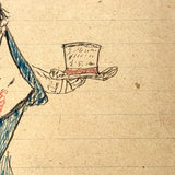 Man in Bright Blue Suit, Hat in Hand: Wonderful 1907 D.B Webber Colored Ink Drawing