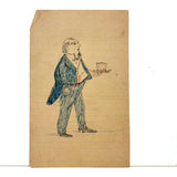 Man in Bright Blue Suit, Hat in Hand: Wonderful 1907 D.B Webber Colored Ink Drawing