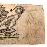 19th C. Calligraphic Ink Drawing of "The Dragon" on Laid Paper
