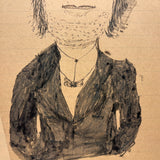 Man in Black Coat with Stubble: Wonderful 1907 D.B Webber Ink Drawing