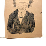 Man in Black Coat with Stubble: Wonderful 1907 D.B Webber Ink Drawing