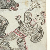 Battling the Bear (or Boar?): Wonderful 1907 D.B Webber Ink Drawing on Card