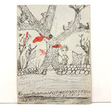 Battling the Bear (or Boar?): Wonderful 1907 D.B Webber Ink Drawing on Card